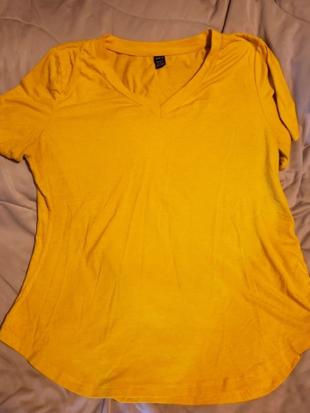 SHEIN Bright Yellow V-Neck Short Sleeve Tee